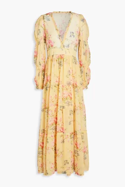 Платье макси из крепона со сборками и цветочным принтом Bytimo, шафран