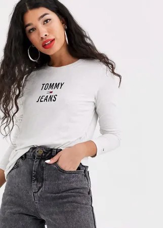 Лонгслив из органического хлопка с логотипом Tommy Jeans-Серый