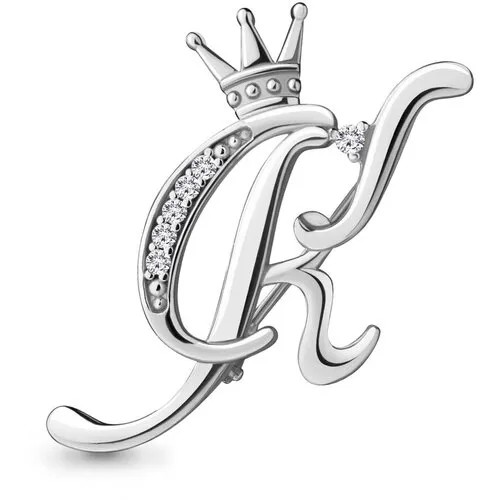 Серебряная брошь-буква К Aquamarine с фианитом А77334А