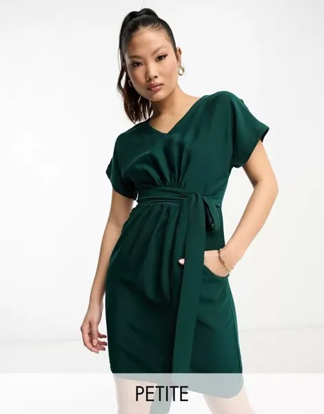 Изумрудно-зеленое платье мини-тюльпан с поясом Closet London