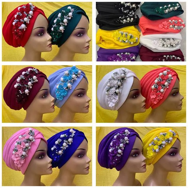 Оптовая продажа, 12 шт., новейшие элегантные шляпы-тюрбаны, женская кепка из бисера для Индии, аксессуары для волос для девушек