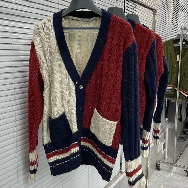 Новинка, Свитера TB, модный бренд RWB, дизайнерский однотонный мужской свитер в стиле пэчворк, кардиган, женские винтажные удобные вязаные сви...
