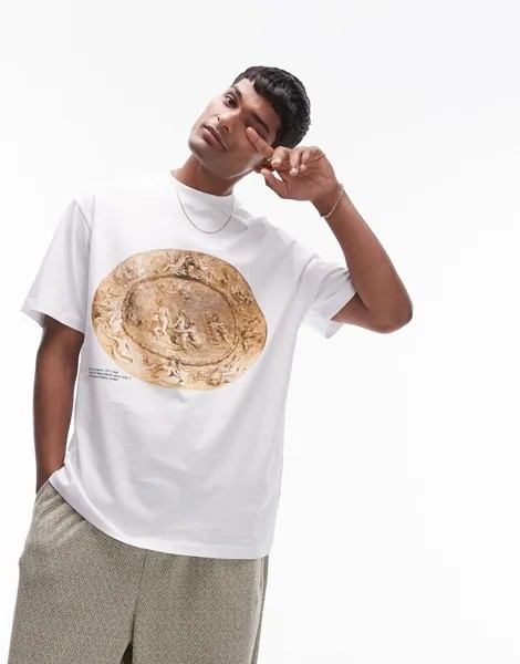 Topman — белая футболка большого размера с принтом «Рождение» в сотрудничестве с Национальной галереей