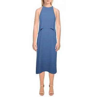 Женское синее платье миди с драпировкой Halston для вечеринок и коктейлей 0 BHFO 4001