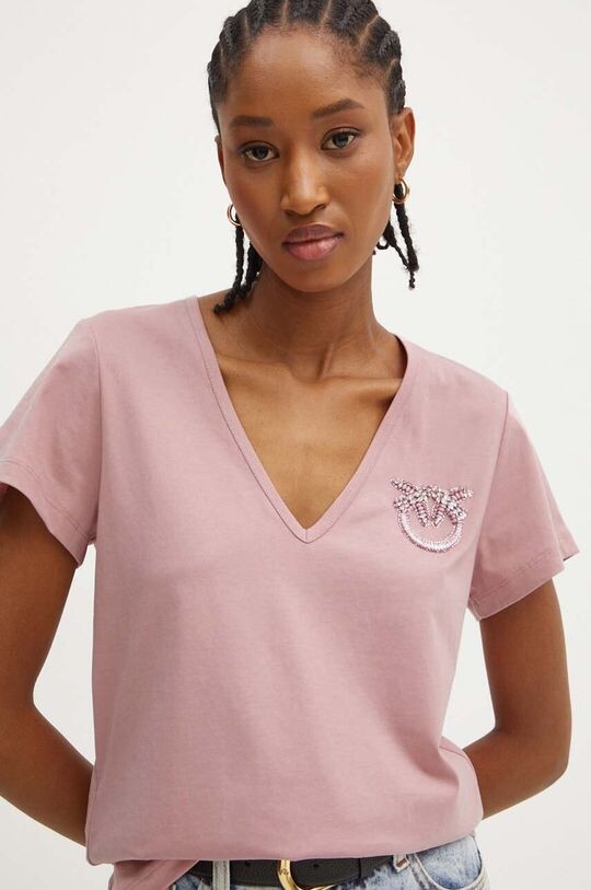 Хлопковая футболка Pinko, розовый