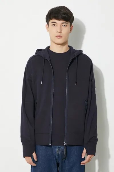 Хлопковая толстовка на молнии Diagonal Raised Fleece C.P. Company, темно-синий