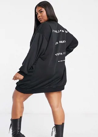 Черное короткое платье-свитшот в стиле oversized с надписью 'State of Mind' ASOS DESIGN Curve-Черный