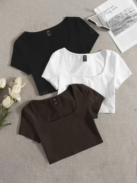 Футболка приталенная Shein Ezwear с короткими рукавами, 3 штуки