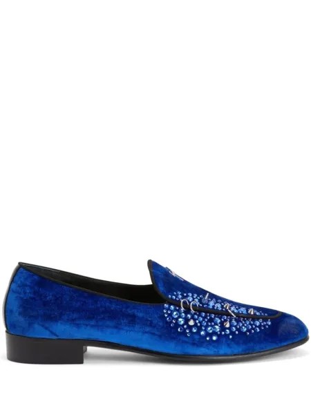 Giuseppe Zanotti бархатные лоферы со стразами, синий