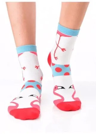 Яркие цветные носки унисекс, прикольные красочные носки/ Модные носки с рисунком/ Носки из натурального хлопка с рисунком Фламинго в горошек