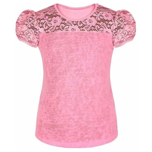 Розовая футболка для девочки с гипюром 78774-ДШ22 36/146