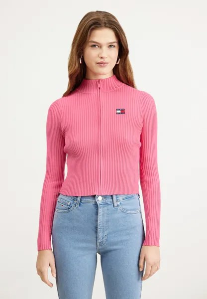 Кардиган ZIP THRU BADGE Tommy Jeans, цвет pink alert