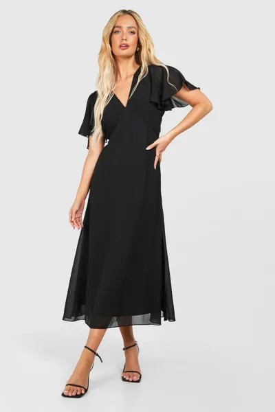 Шифоновое платье мидакси с рукавами ангела boohoo, черный