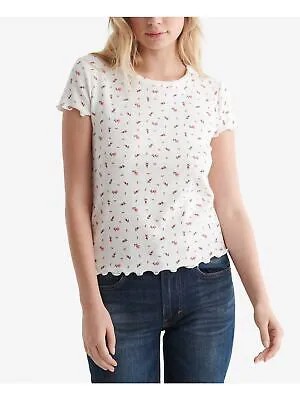 LUCKY BRAND Женская белая футболка в рубчик с отделкой салата с короткими рукавами и круглым вырезом, M