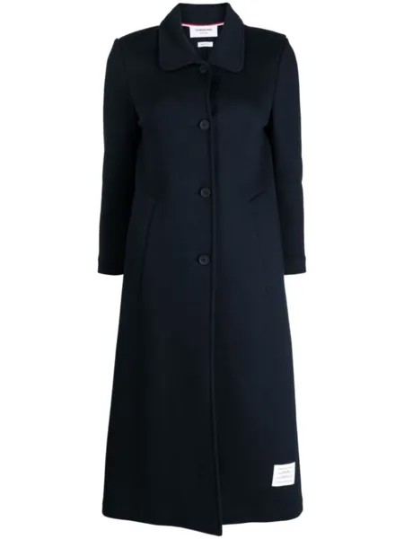 Thom Browne однобортное пальто с нашивкой-логотипом, синий