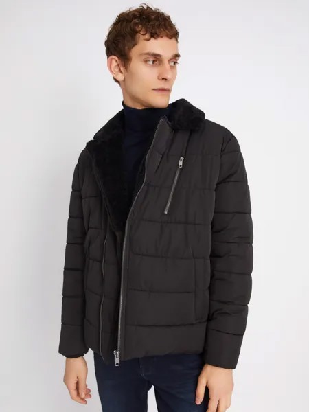 Тёплая стёганая куртка-косуха с отделкой из экомеха