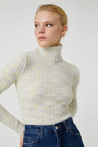 Облегающий пуловер с поло Koton, белый