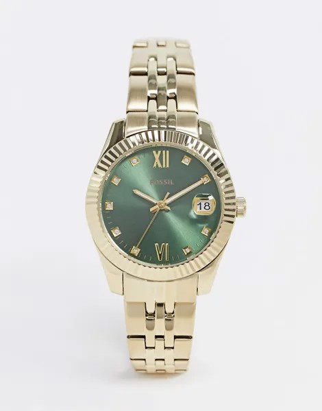 Fossil mini scarlett gold metal bracelet watch with green dial ES4903-Золотой