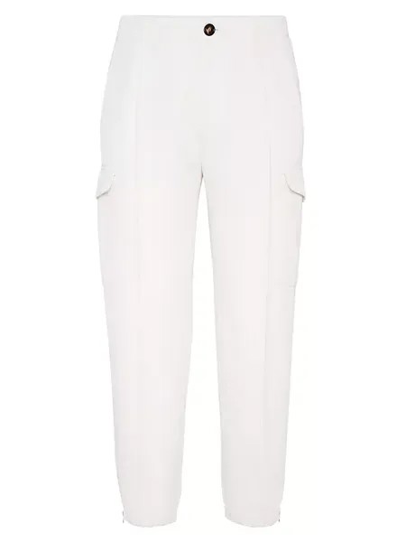 Облегающие брюки из крученого льна и хлопка Brunello Cucinelli, цвет off white