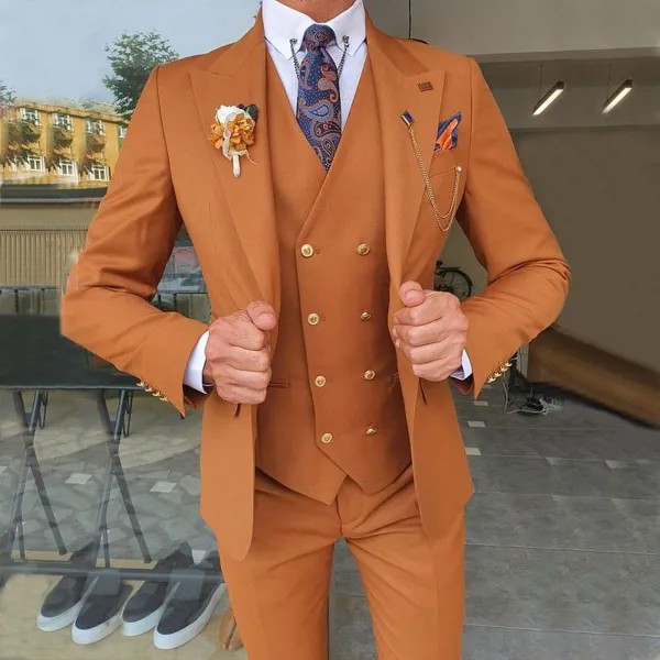 Костюм облегающий мужской оранжевый, блейзер с заостренными лацканами, Смокинги на заказ, одежда для жениха и свадьбы, жакет для выпускного ...