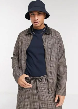 Коричневая строгая куртка-бомбер в мелкую клетку (от комплекта) ASOS DESIGN-Коричневый цвет