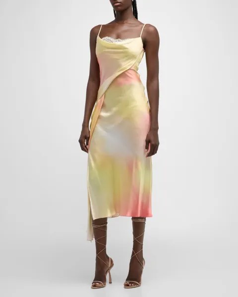 Шелковое платье-комбинация из шармеза с драпировкой и принтом Jason Wu Collection