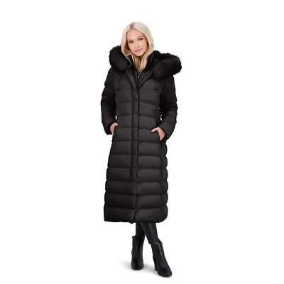 Женское длинное стеганое пуховик Tahari Nellie черного цвета, зимнее пальто M BHFO 6764