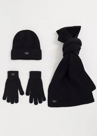 Черная шапка, шарф и перчатки Jack & Jones-Черный цвет