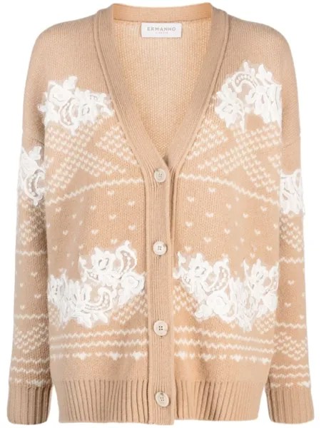 ERMANNO FIRENZE fair isle virgin wool cardigan, нейтральный цвет