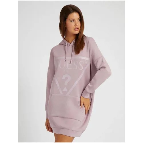 Худи GUESS, силуэт прямой, удлиненное, размер XL, фиолетовый, розовый