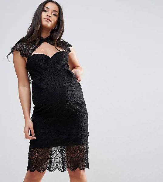 Платье-футляр миди из кроше с фигурной отделкой на спине Chi Chi London Maternity-Черный