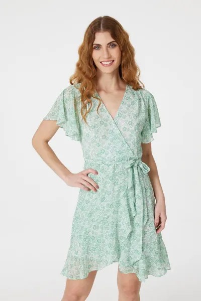 Мини-платье с запахом и цветочным принтом Ditsy Izabel London, зеленый