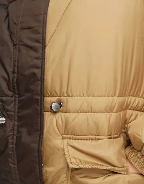 Удлиненное пуховое пальто Vila Petite коричневого и бежевого цвета
