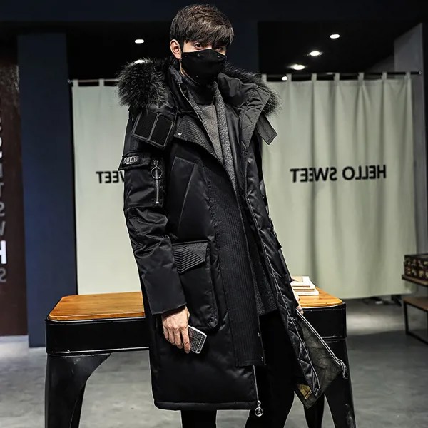 Утолщенная модная куртка 2023, Мужская удлиненная теплая парка с капюшоном, пальто на белом утином пуху, высококачественное мужское новое зимнее пуховое пальто