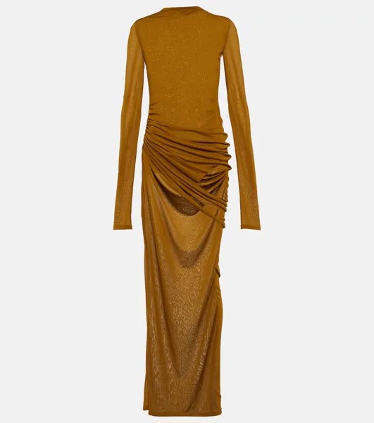 Платье макси из джерси и вуали со сборками Saint Laurent, желтый