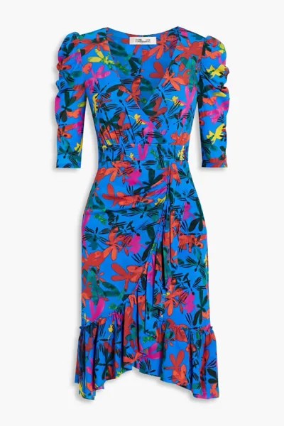 Платье Eldoris из эластичной сетки с принтом и оборками Diane Von Furstenberg, синий кобальт