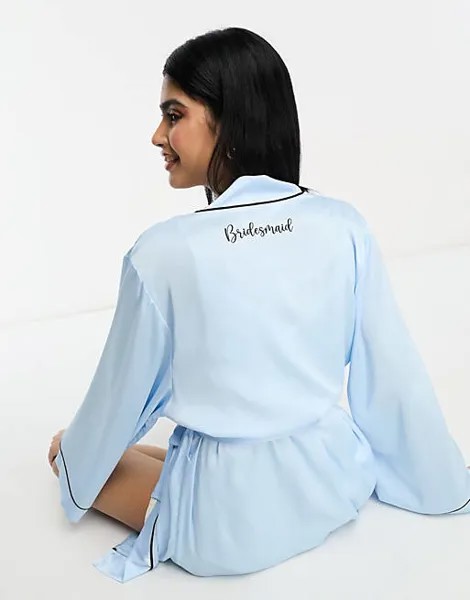 Синий атласный мини-халат для подружек невесты ASOS DESIGN
