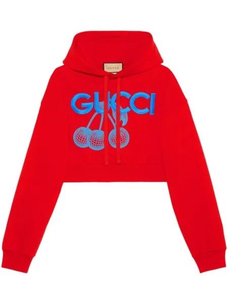 Gucci худи с вышитым логотипом, красный