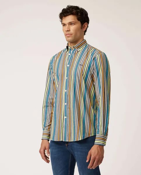 Мужская хлопковая рубашка стандартного кроя в разноцветную полоску Harmont&Blaine, светло-синий