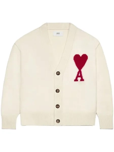 AMI Paris шерстяной кардиган с монограммой Ami de Coeur, белый