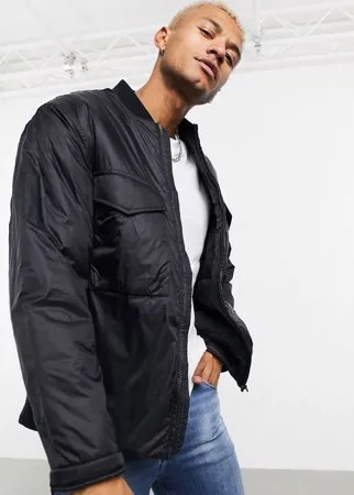 Утепленная куртка-рубашка черного цвета с карманами ASOS DESIGN-Черный