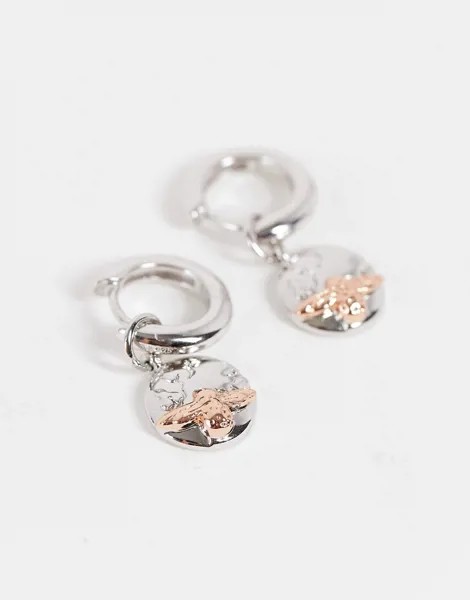 Серебристые серьги-кольца с шаровидной подвеской в виде пчелы золотисто-розового цвета Olivia Burton-Золотистый
