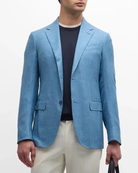 Мужское спортивное пальто из кашемира и льна с узором «гусиные лапки» ZEGNA, цвет Bright Blue Check