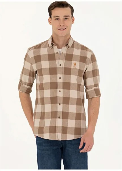 Горчичная мужская рубашка стандартного кроя с воротником на пуговицах U.S. Polo Assn.