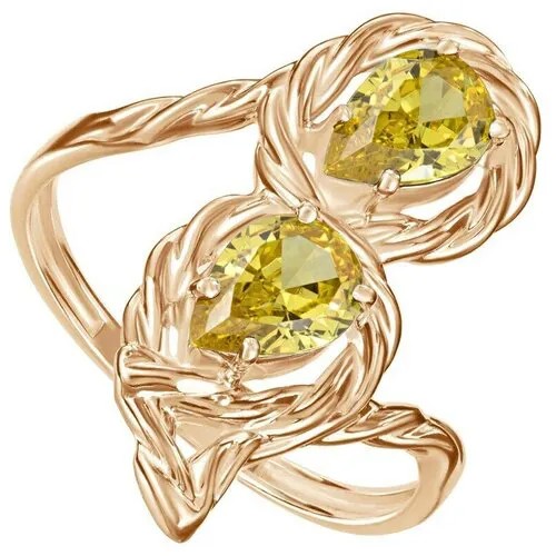 Серебряное кольцо с желтым камнем (нанокристалл) - коллекция Ривьера / Розовое Золото (размер 16)