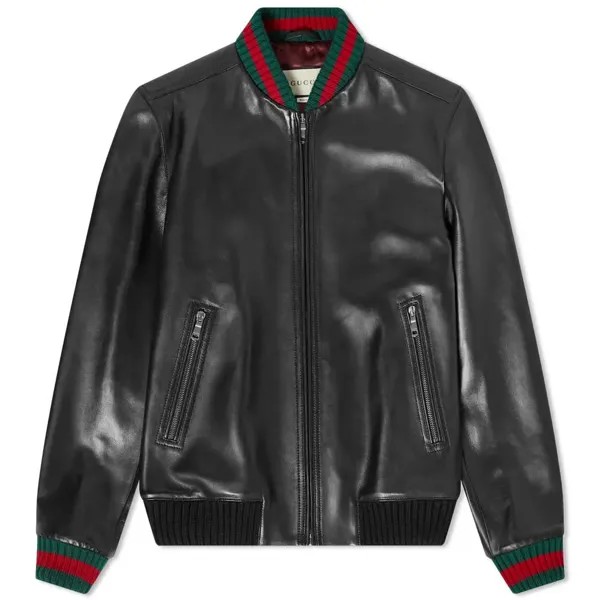 Кожаный бомбер с тесьмой GRG Gucci
