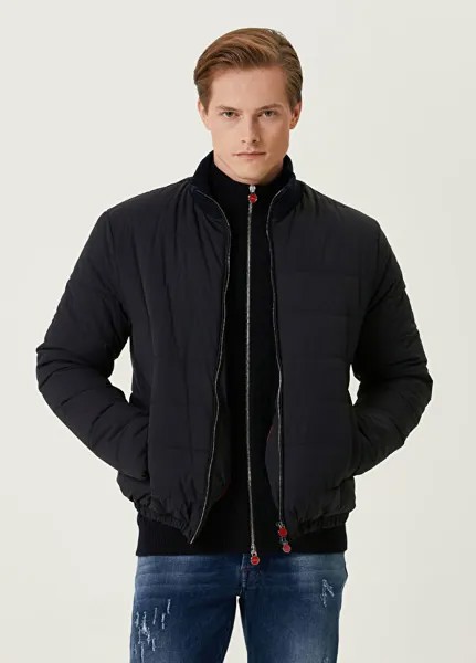 Пальто-Пуховик с воротником в рубчик Kiton, синий