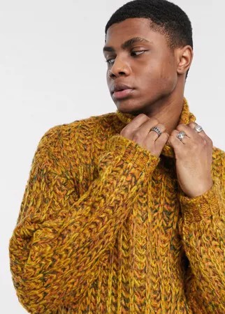 Свободный горчичный лонгслив фактурной пряжи в полоску ASOS DESIGN-Желтый