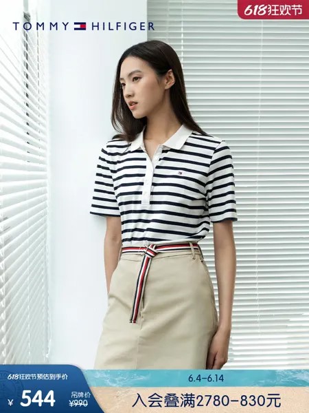 Футболка женская Tommy Hilfiger с короткими рукавами, черный / белый