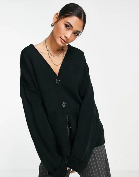 Вязаный свитшот-кардиган в стиле oversized черного цвета Topshop-Черный цвет